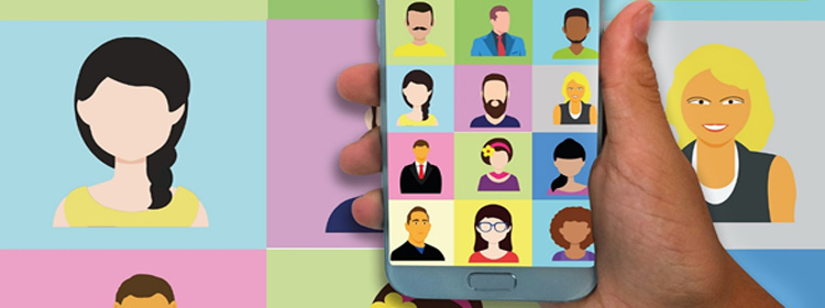 Ilustración de varias personas en una sesión virtual desde un celular